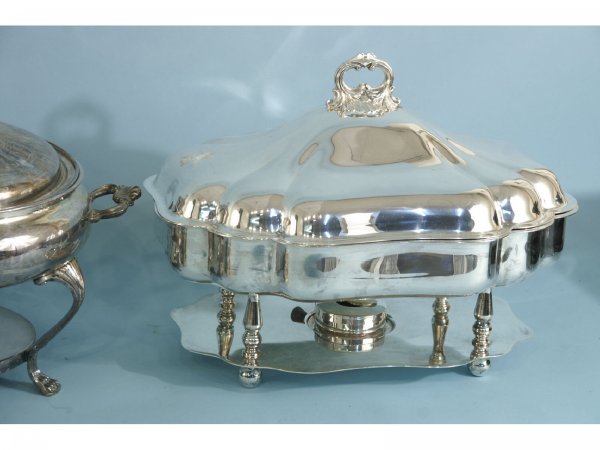 BOX LOT OF SILVERPLATE CHAFING DISHES - 2