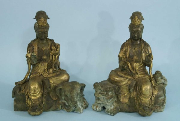 PAIR OF ORIENTAL BRONZE SEATED BUDDHAS