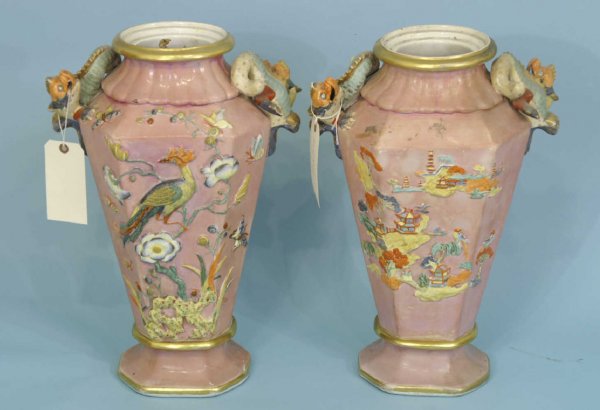 PAIR OF PAINTED CHINESE STYLE VASES