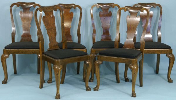 SIX QUEEN ANNE STYLE WALNUT SIDE CHAIRS