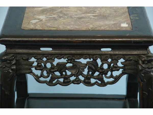 ANTIQUE CHINESE CARVED STAND WITH MARBLE INSET - 2