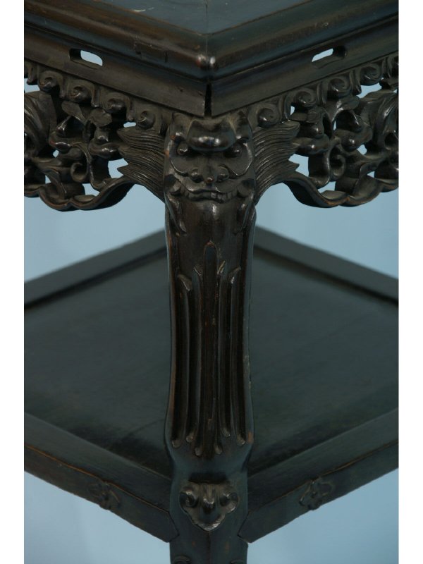 ANTIQUE CHINESE CARVED STAND WITH MARBLE INSET - 3