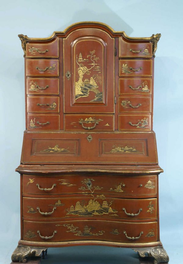 18th CENTURY GERMAN RED CHINOISERIE SECRETARY