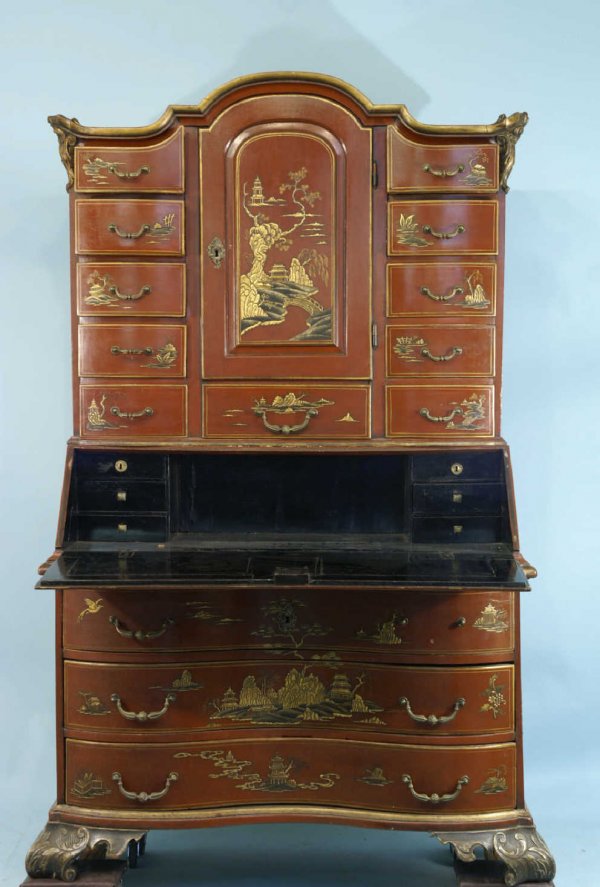 18th CENTURY GERMAN RED CHINOISERIE SECRETARY - 2