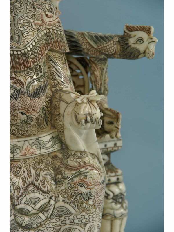 PAIR OF CARVED BONE MANDARIN SEATED LORD AND LADY - 4