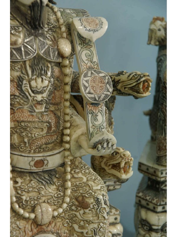 PAIR OF CARVED BONE MANDARIN SEATED LORD AND LADY - 5