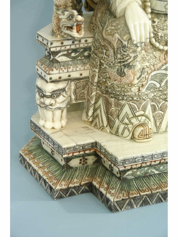 PAIR OF CARVED BONE MANDARIN SEATED LORD AND LADY - 6