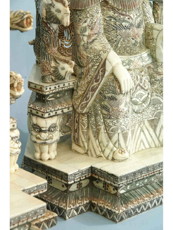 PAIR OF CARVED BONE MANDARIN SEATED LORD AND LADY - 7