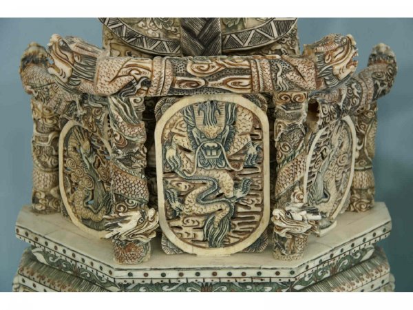 PAIR OF CARVED BONE MANDARIN SEATED LORD AND LADY - 9