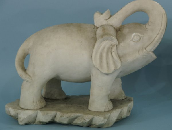 PAIR OF ANTIQUE WHITE MARBLE ELEPHANTS - 2
