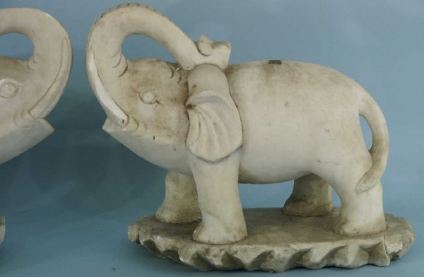 PAIR OF ANTIQUE WHITE MARBLE ELEPHANTS - 3