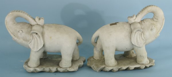 PAIR OF ANTIQUE WHITE MARBLE ELEPHANTS - 5