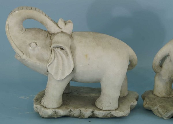 PAIR OF ANTIQUE WHITE MARBLE ELEPHANTS - 6