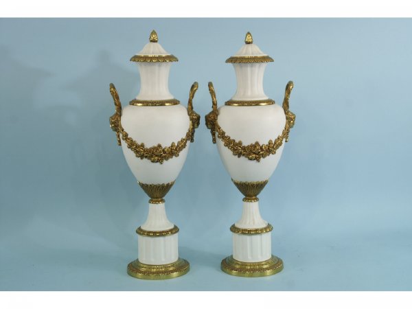 PAIR OF SEVRES PORCELAIN URNS WITH BISQUE FINISH