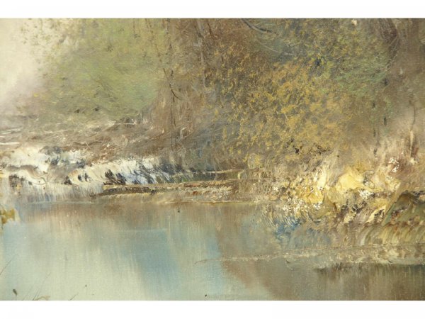 OIL ON CANVAS OF RIVER SCENE SIGNED "ARTIS" - 5