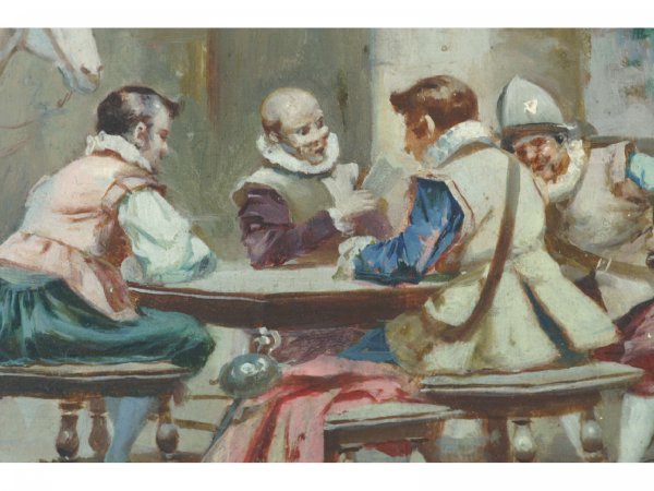 FRAMED OIL ON CANVAS OF SOLDIERS AT GAME - 3