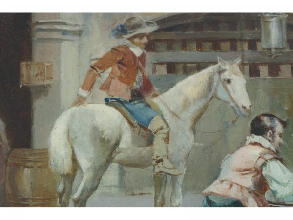 FRAMED OIL ON CANVAS OF SOLDIERS AT GAME - 4