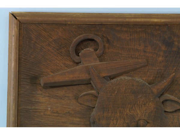 FOLK ART CARVED WOOD ANCHOR WITH STEER PUB SIGN - 2