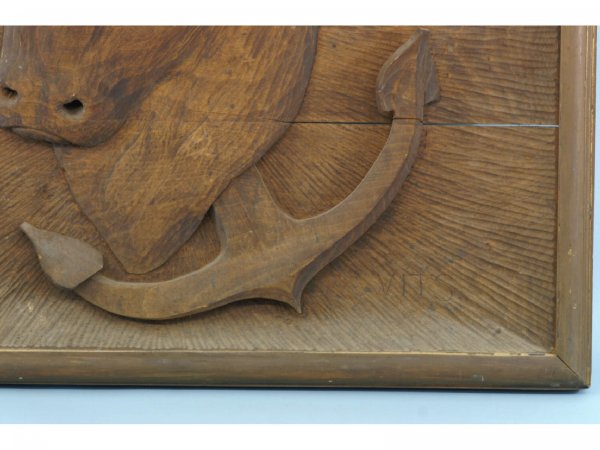 FOLK ART CARVED WOOD ANCHOR WITH STEER PUB SIGN - 4