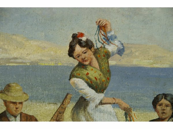 FRAMED OIL ON CANVAS OF SEASIDE PARTY SCENE - 4