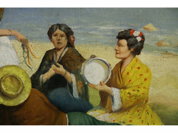 FRAMED OIL ON CANVAS OF SEASIDE PARTY SCENE - 6