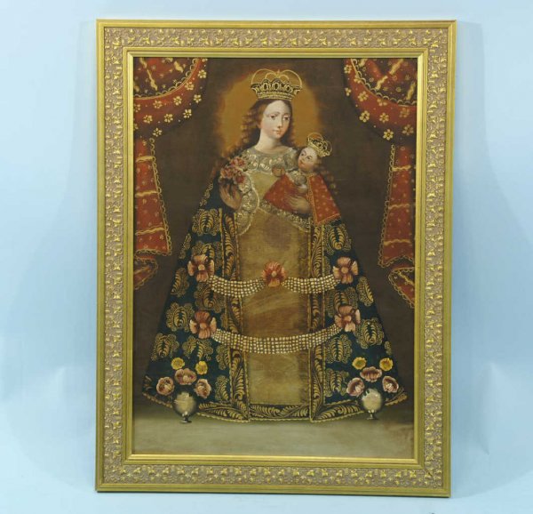FRAMED OIL ON CANVAS OF MADONNA AND CHILD