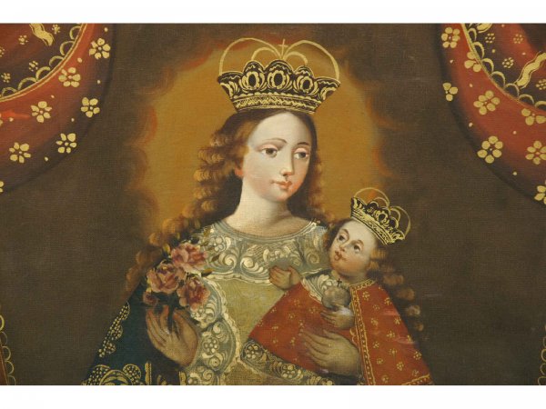 FRAMED OIL ON CANVAS OF MADONNA AND CHILD - 2