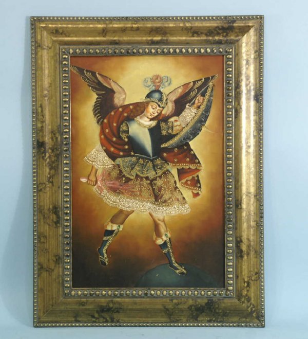 FRAMED OIL ON CANVAS CUZCO SCHOOL. ANGEL