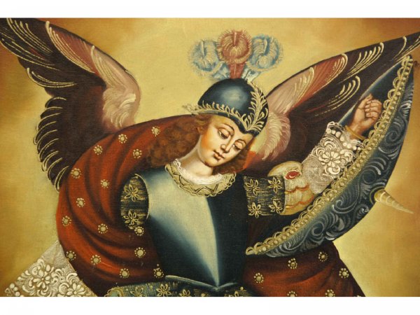 FRAMED OIL ON CANVAS CUZCO SCHOOL. ANGEL - 2