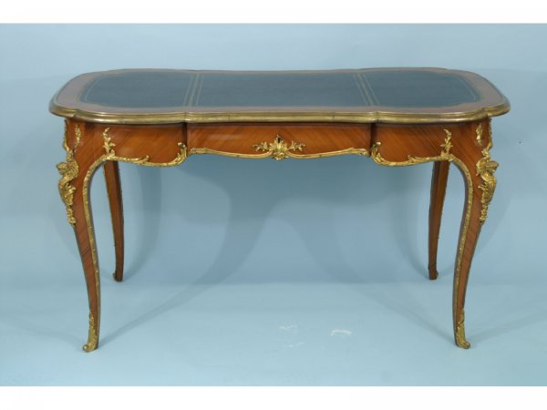 BURLED WOOD AND GILT ACCENT FRENCH WRITING TABLE