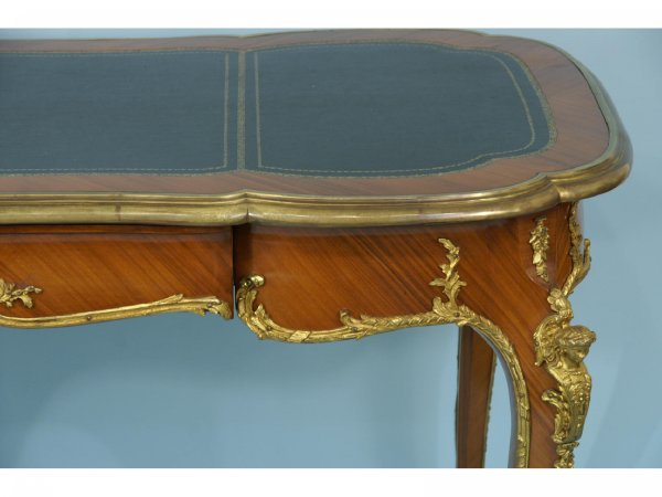 BURLED WOOD AND GILT ACCENT FRENCH WRITING TABLE - 3