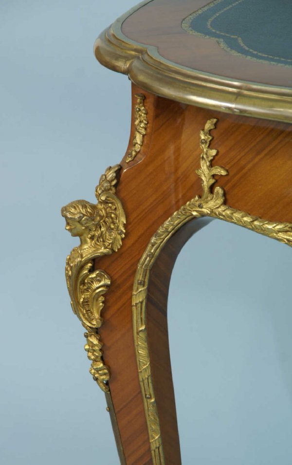 BURLED WOOD AND GILT ACCENT FRENCH WRITING TABLE - 4
