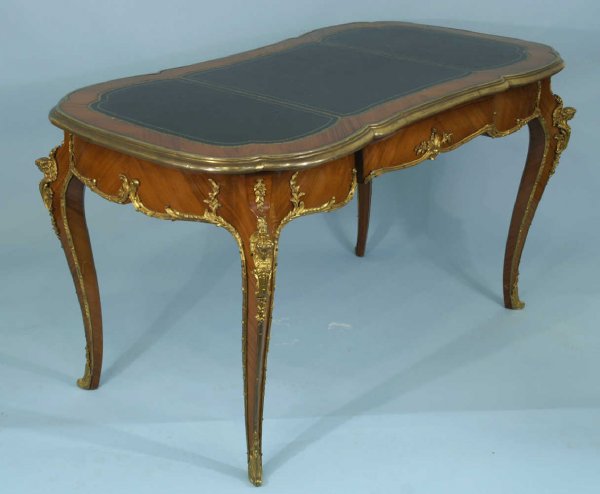 BURLED WOOD AND GILT ACCENT FRENCH WRITING TABLE - 6