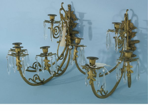 PAIR OF BRASS WALL SCONCES