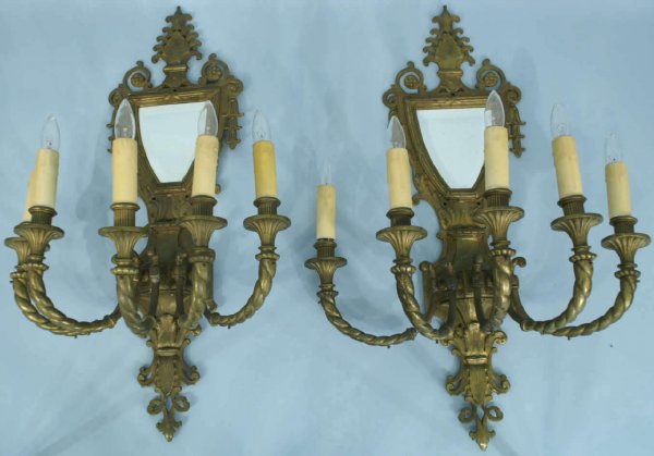 PAIR OF BRASS WALL SCONCES