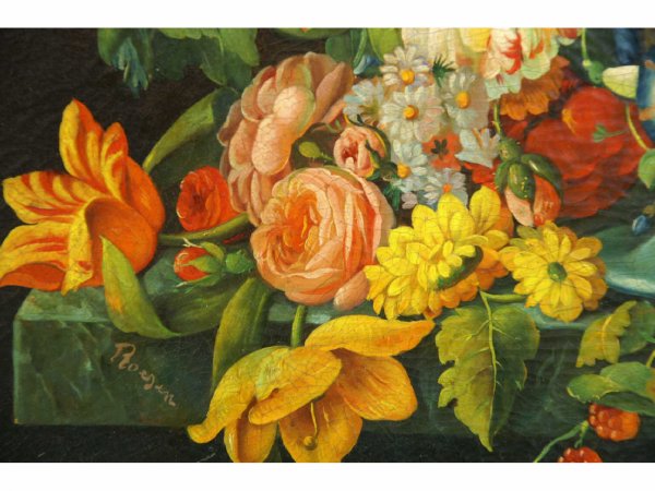FRAMED OIL ON CANVAS STILL LIFE FLORAL BOUQUET - 5