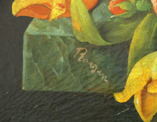 FRAMED OIL ON CANVAS STILL LIFE FLORAL BOUQUET - 8