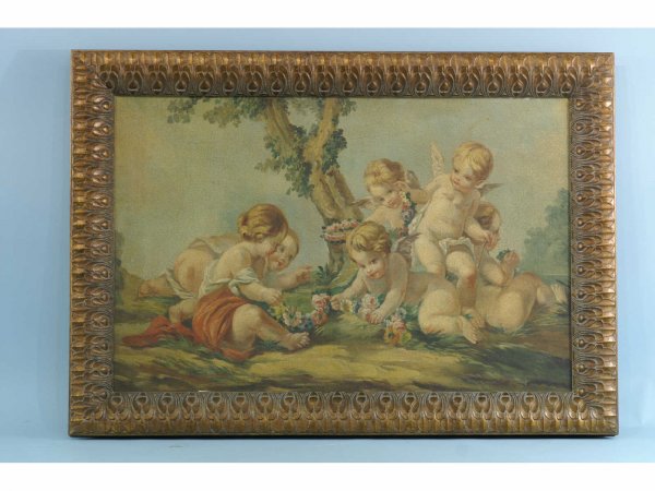 FRAMED OIL ON CANVAS OF PUTTIES IN A CIRCLE