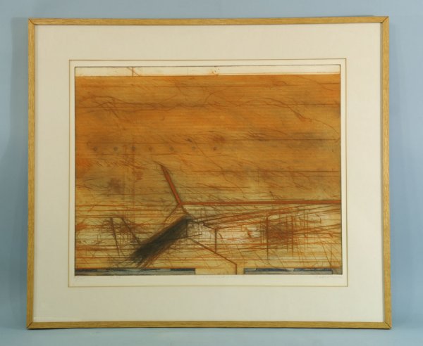 FRAMED AND MATTED ABSTRACT IN ORANGE COLORS