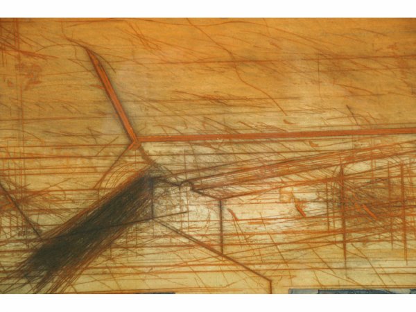 FRAMED AND MATTED ABSTRACT IN ORANGE COLORS - 2