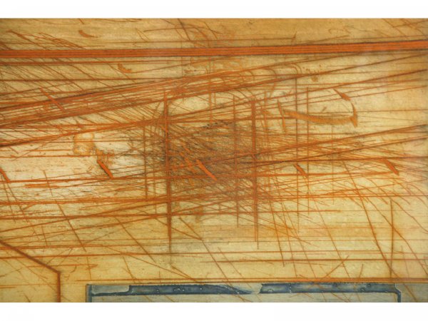 FRAMED AND MATTED ABSTRACT IN ORANGE COLORS - 3