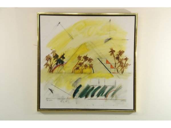 ABSTRACT OIL ON CANVAS DEPICTING THE PYRAMIDS