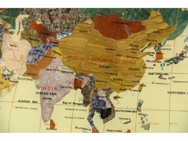 FRAMED INLAID STONE MAP OF THE WORLD - 4