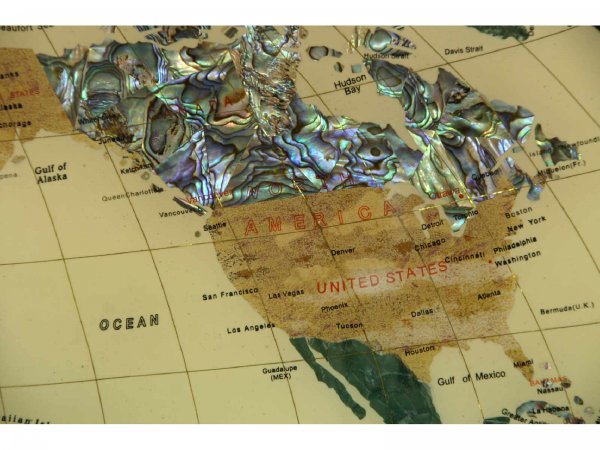 FRAMED INLAID STONE MAP OF THE WORLD - 6