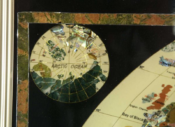 FRAMED INLAID STONE MAP OF THE WORLD - 9