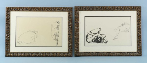 PAIR OF FRAMED AND MATTED DRAWINGS OF NUDES