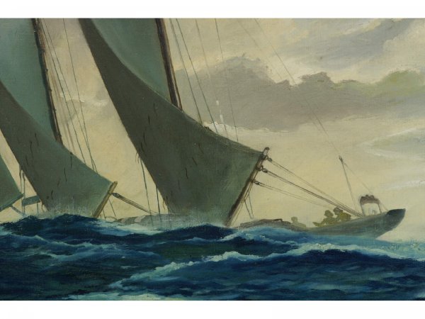 FRAMED OIL ON CANVAS OF STILL LIFE SAILING SHIP - 2