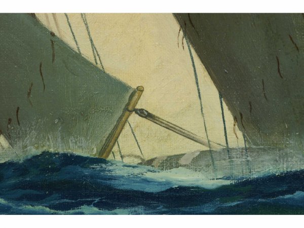 FRAMED OIL ON CANVAS OF STILL LIFE SAILING SHIP - 7