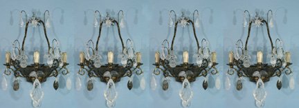 SET OF 4 BRONZE ROCK CRYSTAL WALL SCONCES