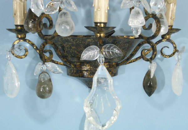 SET OF 4 BRONZE ROCK CRYSTAL WALL SCONCES - 8